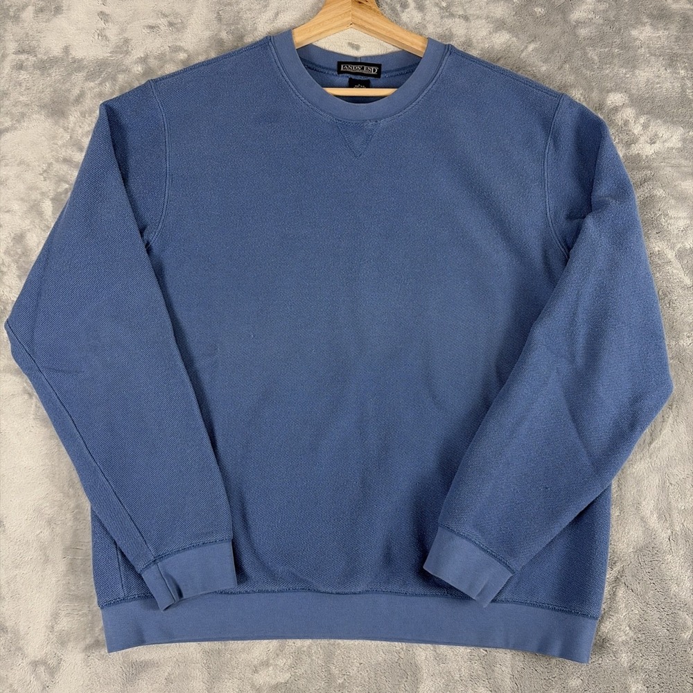 Vintage Lands End Sweatshirt Mens Size Large Cotton Spandex Blue Made in Peru